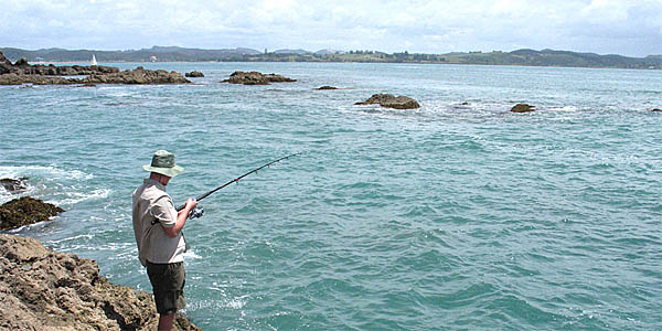 Fishing from the cliffs south-east of Tapeka